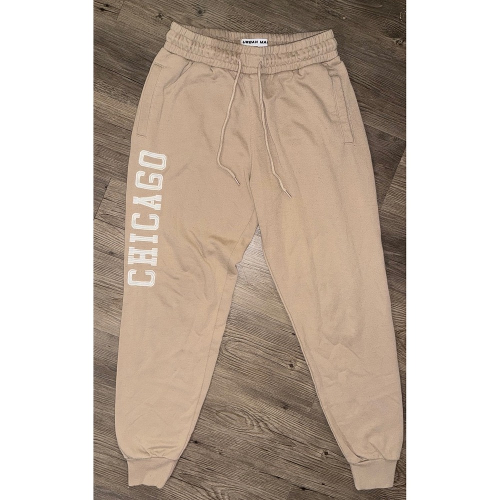 Urban Main Chicago Graphic Sweatpants Tan Beige Joggers Kids Small